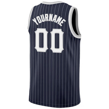 Charger l'image dans la galerie, Custom Navy White Pinstripe White-Gray Authentic Basketball Jersey