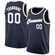 Charger l'image dans la galerie, Custom Navy White Pinstripe White-Gray Authentic Basketball Jersey
