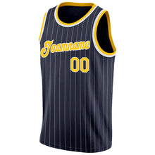 Charger l'image dans la galerie, Custom Navy White Pinstripe Gold-White Authentic Basketball Jersey