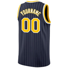 Charger l'image dans la galerie, Custom Navy White Pinstripe Gold-White Authentic Basketball Jersey