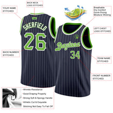 Charger l'image dans la galerie, Custom Navy White Pinstripe Neon Green-White Authentic Basketball Jersey