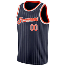 Charger l'image dans la galerie, Custom Navy White Pinstripe Orange-White Authentic Basketball Jersey