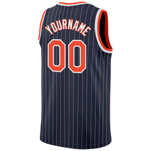 Charger l'image dans la galerie, Custom Navy White Pinstripe Orange-White Authentic Basketball Jersey
