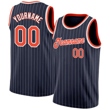 Charger l'image dans la galerie, Custom Navy White Pinstripe Orange-White Authentic Basketball Jersey