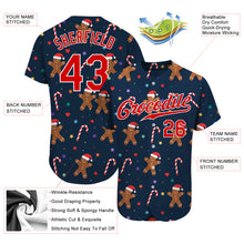 Load image into Gallery viewer, Custom Navy Red-White Christmas 3D Authentic Baseball Jersey