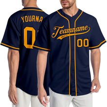 Load image into Gallery viewer, Custom Navy Gold Authentic Baseball Jersey