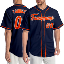 Load image into Gallery viewer, Custom Navy Orange-White Authentic Baseball Jersey