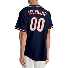 Load image into Gallery viewer, Custom Navy White-Red Authentic Baseball Jersey