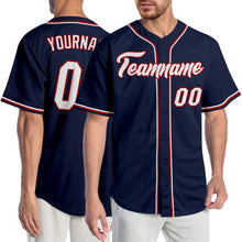 Load image into Gallery viewer, Custom Navy White-Red Authentic Baseball Jersey
