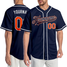 Load image into Gallery viewer, Custom Navy Orange-White Authentic Baseball Jersey