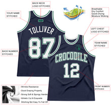Laden Sie das Bild in den Galerie-Viewer, Custom Navy White-Kelly Green Authentic Throwback Basketball Jersey