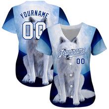 Load image into Gallery viewer, Custom Navy White-Royal 3D Pattern Design Wolf Authentic Baseball Jersey