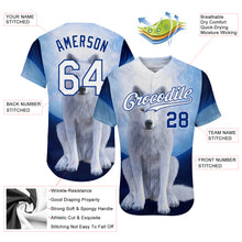 Load image into Gallery viewer, Custom Navy White-Royal 3D Pattern Design Wolf Authentic Baseball Jersey