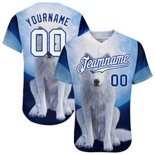 Load image into Gallery viewer, Custom Navy White-Royal 3D Pattern Design Wolf Authentic Baseball Jersey