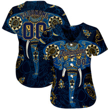 Загрузить изображение в средство просмотра галереи, Custom Navy Navy-Old Gold 3D Pattern Design Elephant Authentic Baseball Jersey