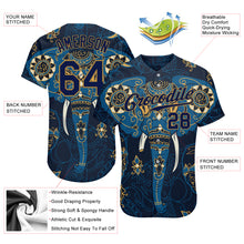 Загрузить изображение в средство просмотра галереи, Custom Navy Navy-Old Gold 3D Pattern Design Elephant Authentic Baseball Jersey