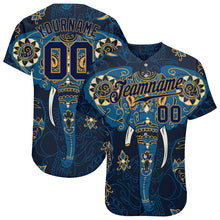 Загрузить изображение в средство просмотра галереи, Custom Navy Navy-Old Gold 3D Pattern Design Elephant Authentic Baseball Jersey