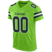 Laden Sie das Bild in den Galerie-Viewer, Custom Neon Green Navy-White Mesh Authentic Football Jersey
