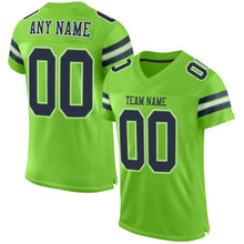Laden Sie das Bild in den Galerie-Viewer, Custom Neon Green Navy-White Mesh Authentic Football Jersey