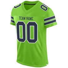 Laden Sie das Bild in den Galerie-Viewer, Custom Neon Green Navy-White Mesh Authentic Football Jersey