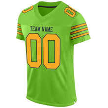 Load image into Gallery viewer, Custom Neon Green Gold-Navy Mesh Authentic Football Jersey