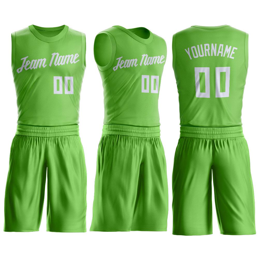 Custom Royal Neon Green-White Round Neck Sublimation Basketball Suit Jersey  Discount