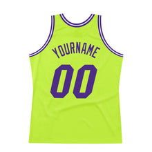 Laden Sie das Bild in den Galerie-Viewer, Custom Neon Green Purple-White Authentic Throwback Basketball Jersey