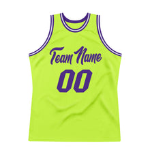 Laden Sie das Bild in den Galerie-Viewer, Custom Neon Green Purple-White Authentic Throwback Basketball Jersey