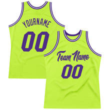 Laden Sie das Bild in den Galerie-Viewer, Custom Neon Green Purple-White Authentic Throwback Basketball Jersey