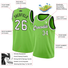 Load image into Gallery viewer, Custom Neon Green White Pinstripe White-Black Authentic Basketball Jersey