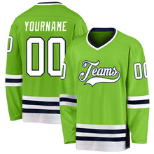 Load image into Gallery viewer, Custom Neon Green White-Navy Hockey Jersey
