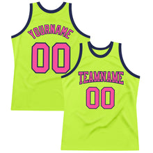 Load image into Gallery viewer, Custom Neon Green Pink-Navy Authentic Throwback Basketball Jersey
