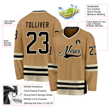 Load image into Gallery viewer, Custom Old Gold Black-Cream Hockey Jersey