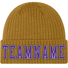 Загрузить изображение в средство просмотра галереи, Custom Old Gold Purple-Black Stitched Cuffed Knit Hat