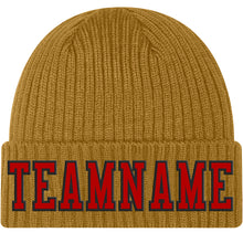 Загрузить изображение в средство просмотра галереи, Custom Old Gold Red-Black Stitched Cuffed Knit Hat