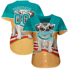 Charger l'image dans la galerie, Custom Old Gold Teal-White 3D Pattern Design Puppy Pug Authentic Baseball Jersey