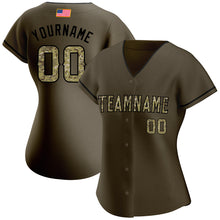 Загрузить изображение в средство просмотра галереи, Custom Olive Camo-Black Authentic American Flag Fashion Salute To Service Baseball Jersey