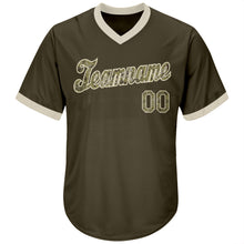 Charger l'image dans la galerie, Custom Olive Camo-Cream Authentic Throwback Rib-Knit Salute To Service Baseball Jersey Shirt