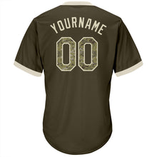 Charger l'image dans la galerie, Custom Olive Camo-Cream Authentic Throwback Rib-Knit Salute To Service Baseball Jersey Shirt