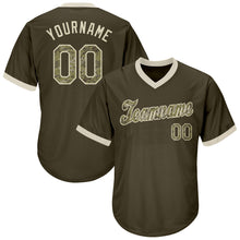 Charger l'image dans la galerie, Custom Olive Camo-Cream Authentic Throwback Rib-Knit Salute To Service Baseball Jersey Shirt