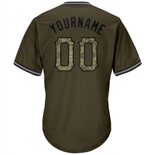Load image into Gallery viewer, Custom Olive Camo-Black Authentic Throwback Rib-Knit Salute To Service Baseball Jersey Shirt