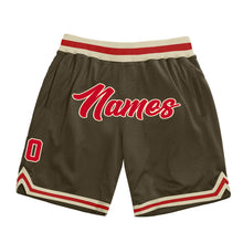Загрузить изображение в средство просмотра галереи, Custom Olive Red-Cream Authentic Throwback Salute To Service Basketball Shorts
