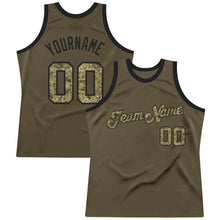 Load image into Gallery viewer, Custom Olive Camo-Black Authentic Throwback Salute To Service Basketball Jersey