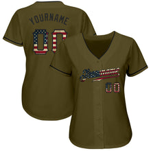 Загрузить изображение в средство просмотра галереи, Custom Olive Vintage USA Flag-Black Authentic Salute To Service Baseball Jersey