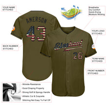 Загрузить изображение в средство просмотра галереи, Custom Olive Vintage USA Flag-Black Authentic Salute To Service Baseball Jersey