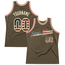 Load image into Gallery viewer, Custom Olive Vintage USA Flag-Cream Authentic Throwback Salute To Service Basketball Jersey