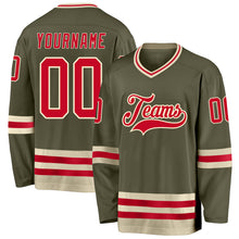 Charger l'image dans la galerie, Custom Olive Red-Cream Salute To Service Hockey Jersey