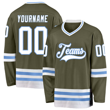 Custom Olive White-Light Blue Salute To Service Hockey Jersey