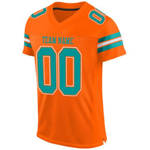 Laden Sie das Bild in den Galerie-Viewer, Custom Orange Aqua-White Mesh Authentic Football Jersey