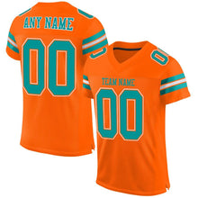 Laden Sie das Bild in den Galerie-Viewer, Custom Orange Aqua-White Mesh Authentic Football Jersey